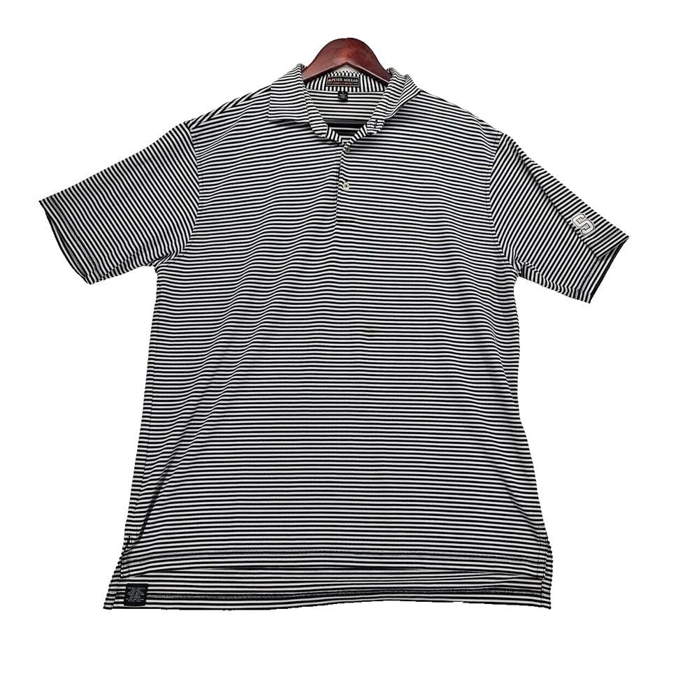 Peter Millar Summer‎ Comfort Golf Shirt Short Sleeve Striped Black White Mens L